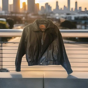 VTG Men's Midway Black Leather Bomber Jacket Invasion Force Second Fleet Medium - Picture 1 of 19