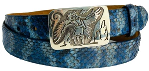 Sterling Silber .925 Kachina Spirit Gürtelschnalle echt Python blau Gürtel 38 - Bild 1 von 11