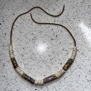 African Trade Millefiori Bead & Shell Necklace 10” Beaded/Shell Length - Picture 1 of 13