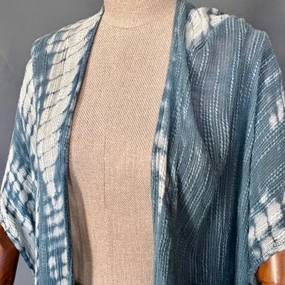 Women's Free People All Tous Kimono Caftan | Blue Tie Dye Fringe Boho Festival - Image 1 of 4