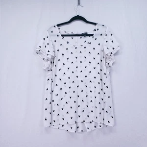 Torrid White Chevron Pattern Scoop Lightweight Sheer Ruffle Sleeve Blouse Size 0 - Picture 1 of 18
