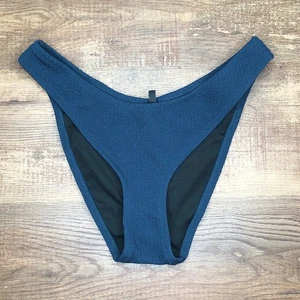 J. Crew Textured Curved Waist Cheeky Bikini Bottom Size Small Navy Blue BC050 - Picture 1 of 5