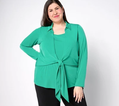 Susan Graver Damen Oberteil Pullover Gr. XS Passport Liquid Knit Long Grün A659707 - Bild 1 von 4