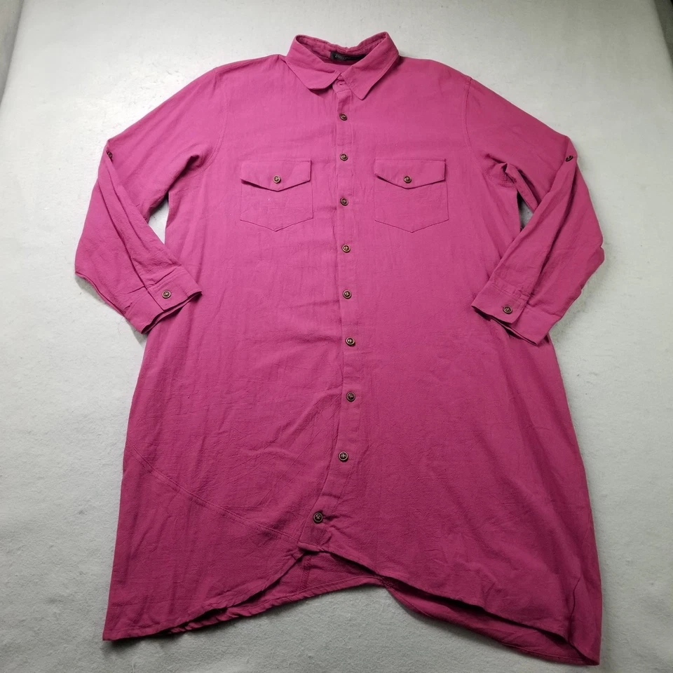 Zanzea Shirt Dress Womens Size XXL Pink Button Front Maxi Plus Cotton - Image 1 of 4