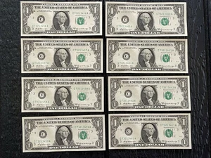 Lot Of 8 Sequential 1969A One Dollar Bills Notes $1 About Uncirculated (AU) - Picture 1 of 16