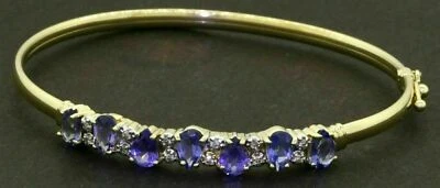 7Ct Pear Cut Simulated Tanzanite Diamond Bangle Bracelet 925 Silver Gold Plated - Image 1 of 4