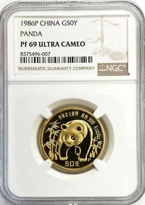 1986 P GOLD CHINA PROOF 50 YUAN PANDA 1/2oz COIN NGC PF 69 ULTRA CAMEO - Picture 1 of 2