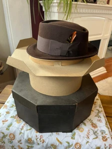 VTG JC Penny Towncraft Brown Fedora Hat Men sz7 Gentleman Classic w Original Box - Picture 1 of 16