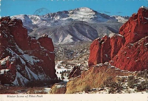 Pikes Peak Winter Snow Mountains Colorado Springs CO Vintage Postcard - Picture 1 of 2