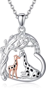 Giraffe Love Heart Necklace 925 Sterling Silver Jewelry Gifts for Women Mom - Picture 1 of 6