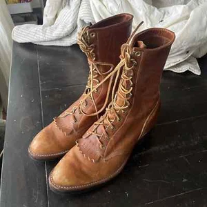 Vintage Justin Stiefel Herren 10,5 EE Weite Packer Reiten 10 Zoll USA Braun Leder - Bild 1 von 14