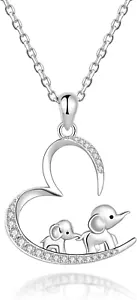 925 Sterling Silver Mothers Day Gifts 2 Elephants Necklace Family Mom Daughter - Picture 1 of 6