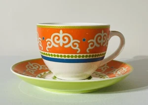 Maxwell & Williams Cup & Saucer Duo Orange & Green 'Vivacious' Pattern Retro - Picture 1 of 3