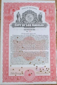 Certificado de fianza de la ciudad de Los Ángeles, CA 1923, protección contra incendios California Cal - Imagen 1 de 1