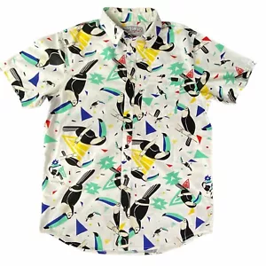 Tucan Bird Theme Button Up Cotton Short Sleeve Shirt Small By Empyre Surplus Co - Imagen 1 de 11