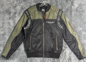 Harley-Davidson Bomber Jacket Men's M Black Olive Nylon Wing Logo 98583-17VM - Picture 1 of 14