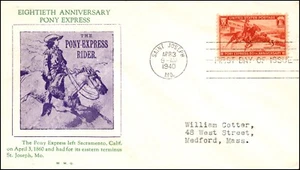 Scott 894 - 3 Cents Pony Express WM Grandy FDC Typed Address Planty 894-17 - Picture 1 of 2
