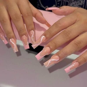 Long Press on Nails Square Shiny Pink Fake Nails Long Square Shiny Pink A01 - Picture 1 of 5