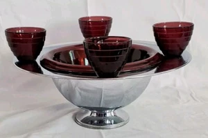 Vintage 30er Hasel Atlas lila Amethyst Bowle Schale Chrom Art Deco moderntone Tassen - Bild 1 von 23