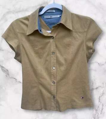 Top Tommy Hilfiger para mujer talla 6 ajustado imitación gamuza manga corta cierre a presión Foto 1 de 4