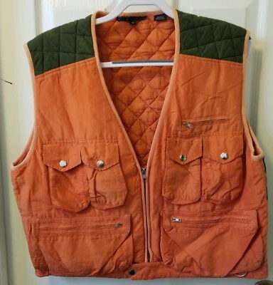 Arnold Zimberg 100% Silk Full Zip Shooting Vest Orange/ Army Green Quilting 50 - Image 1 of 4