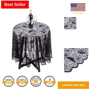 Halloween Spider Web Tablecloth - Black Lace - 69" Diameter - Party Decoration - Picture 1 of 4
