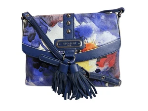 Sharif 1827 Damen Umhängetasche Aquarell Blumenmuster Mohn Leder Quaste - Bild 1 von 14