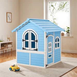 Wooden Children's Playhouse with Windows Outdoor Toy House Sturdy and Durable - Picture 1 of 15