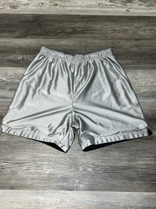 Vintage Y2K Reversible Dazzle Shimmer Silky Silver Gym Shorts Size M - Picture 1 of 9