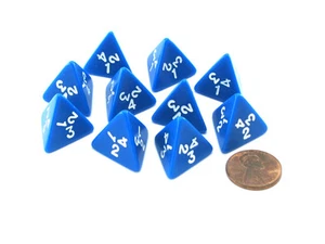 Pack of 10 D4 18mm Opaque Dice - Blue with White Numbers - Picture 1 of 1