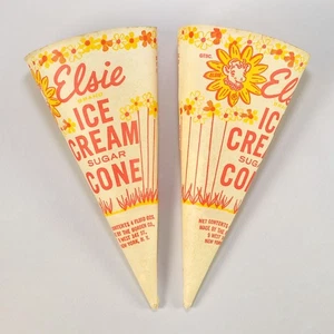 2 Borden's Elsie The Cow Vintage Advertising Paper Ice Cream Cone Holders 1950s - Picture 1 of 3