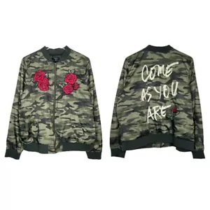 Torrid Come As You Are Embroidered Rose Bomber Jacket Camo 1X - Picture 1 of 8