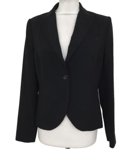 Jaeger Women's Jacket Size 10 Black Collared Lined Faux Pockets Short New F1 - Picture 1 of 13