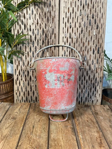 Vintage Red Galvanised English Fire Bucket Garden Planter Cover