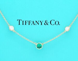 Tiffany & Co Elsa Peretti Color by The Yard Emerald & Diamond 18K Necklace 16"