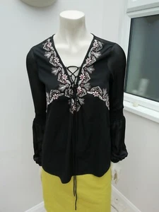 Jane Norman Black Floral Embroidered Top Size 12 - Picture 1 of 9