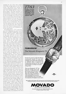 Reloj de bolsillo Movado Kingmatic ""S"" y 1783 Breguet 1962 foto vintage anuncio impreso - Imagen 1 de 1