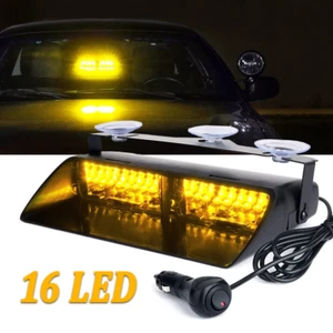 Car Windshield 16LED Strobe Lights Flashing Dash Emergency Lamp Amber Warning - Picture 1 of 11
