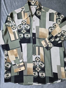 Camicia Vintage Paolo Maldini Uomo Extra Large Astratta Bottone Leone Discoteca Italia - Foto 1 di 11