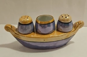 Salero y pimentero barco cerámica lusterware Japón de colección pozo de azúcar 6,25 " leer - Imagen 1 de 16