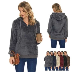 Women Teddy Bear Fleece Hoodie Tops Ladies Casual Baggy Warmer Hooded Sweatshirt - Picture 1 of 18