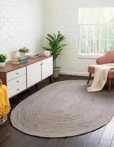 Grey Hand Braided Oval Jute Rug Area Square Rug Custom Size Rectangle Rug/Carpet