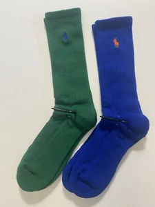 Mens Polo Ralph Lauren Classic Crew Cotton Socks 2-Pack — Green & Blue - Picture 1 of 3