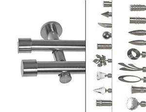 Gardinenstange mit Wandhalterung I Metall Edelstahl Look 2-läufig I Ø20mm I H41 - Bild 1 von 19