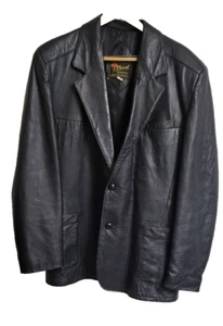 Vintage Reed Sportswear Herren Schwarz Leder Blazer Sport Jacke 2 Knopf - Bild 1 von 6
