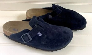Birkenstock Blau Wildleder Boston Pantolette Pantolette Sandalen Schuhe Damen Größe 38 US 7 - Bild 1 von 11