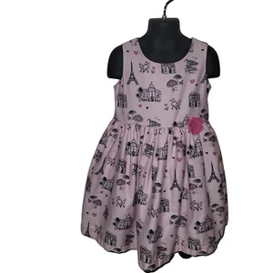 Est 1989 Place Sleeveless Dress Girl Size 4T Lined W Underskirt Pink Paris Print - Picture 1 of 6