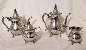 WALLACE 1100 ~LA REINE SILVERPLATE TEA SET COFFEE TEA CREAMER SUGAR BOWL W/ LID - Picture 1 of 5