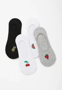Girl's Justice No Show Fruit Socks 4-Pairs Size S/M Gray White & Black NEW - Picture 1 of 1