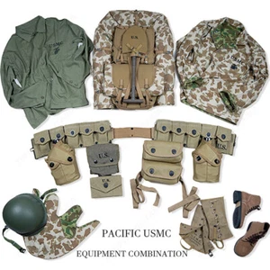 WW2 US ARMY EQUIPMENT CONBINATION HBT USMC UNIFORM AND USMC BACKPACK M1 HELMET - Picture 1 of 24